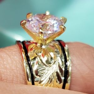 Hawaiian Engraved Gold over 925 Silver CZ Ring